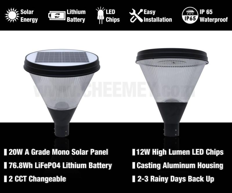 IP65 Waterproof Outdoor 12W LED Solar Garden Light for Projects
