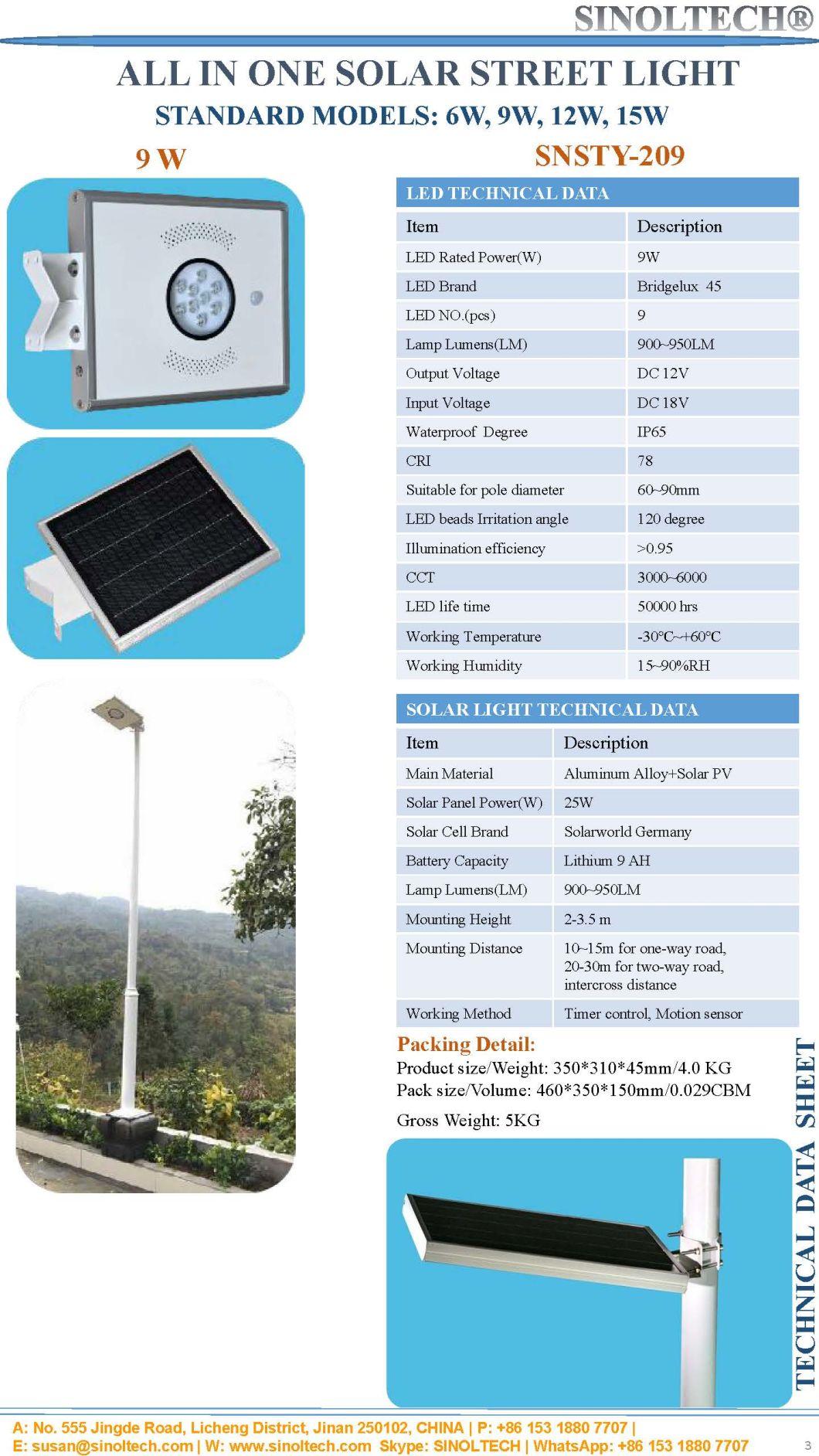 All in One Design IP65 9W LED Solar Light for Garden (SNSTY-209)