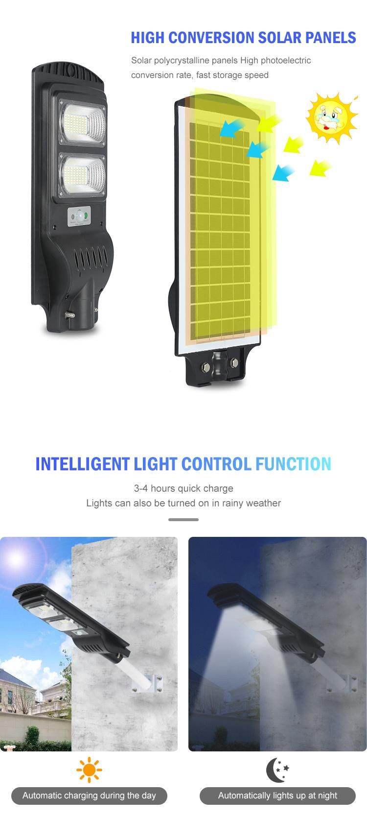 High Lumen Induction Motion Sensor Waterproof Integrated Outdoor Luminaria Road LED Garden Solar Street Lights
