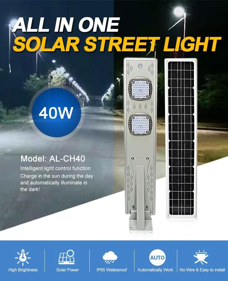 Light Control Mode 40W Brightness LED Chips Solar Street Light