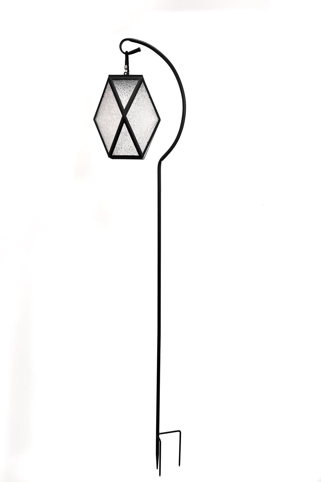 Modern Polyhedron Solar Lantern Garden Stake Light with Shepherd Hook