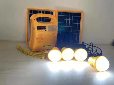 off Gird 10W Solar Energy Kits with FM Radio, 4PC LED Bulbs and USB Mobile Phone Connectors