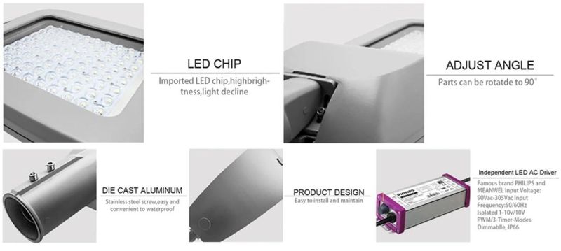 Aluminum Alloy Housing Body 180 Degree Adjustable 100W LED Street Light Solar Light