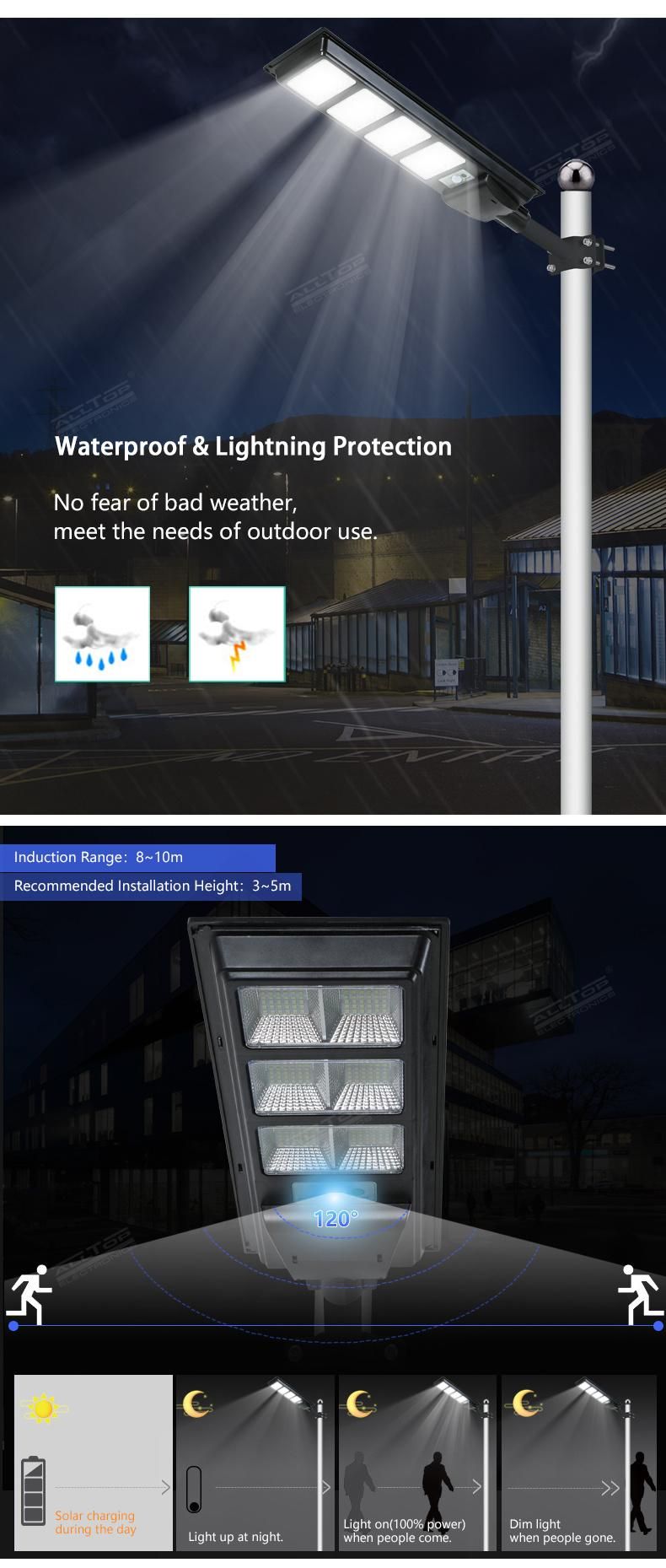 Alltop Integrated Black ABS 50 100 150 200 250 300 W IP65 Waterproof SMD Outdoor LED All in One Solar Street Light