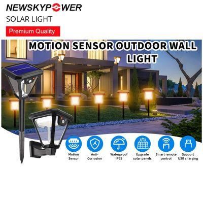 Outdoor 3 Modes Remote Control Garage Security Wall Lamp USB Charger Solar Lawn Light
