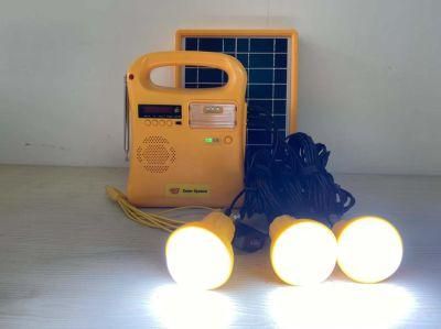 Solar FM Radio/OEM 5W Solar Energy Home System with 3PC LED Bulbs/Mobile Phone Charger for Children Study