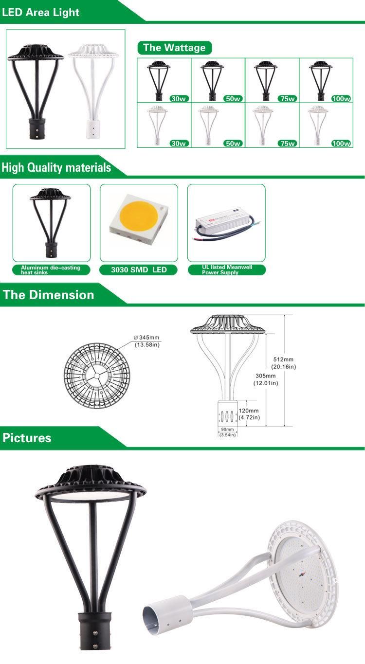 AC100-277V Outdoor LED Lighting 5000K 100W LED Post Top Light