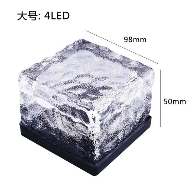 Outdoor Decoration IP65 Waterproof Clear Glass Solar Ice Brick Deck Lights Ground Buried Lamp for Garden Pathway