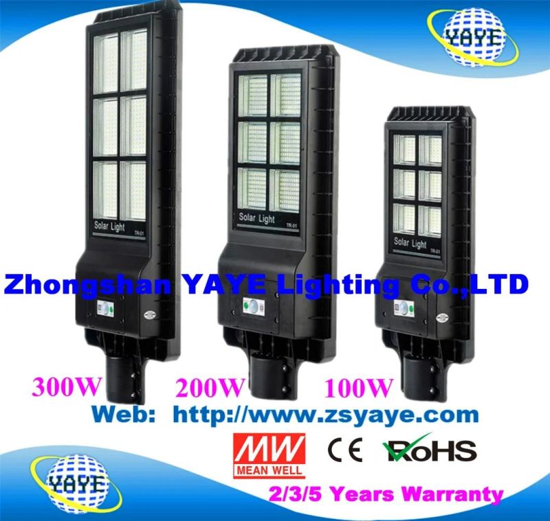 Yaye 2021 Factory Price 300W/200W/100W All in One Solar LED Street Lighting with Remote Controller +Motion Sensor + Light Control +Time Control