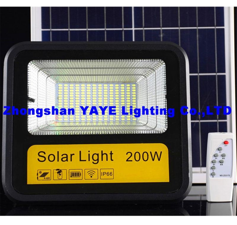 Yaye 2021 Hot Sell 300W Integrated Solar LED Flood Light with Control Modes: Time Control +Light Control + Radar Sensor +Remote Controller