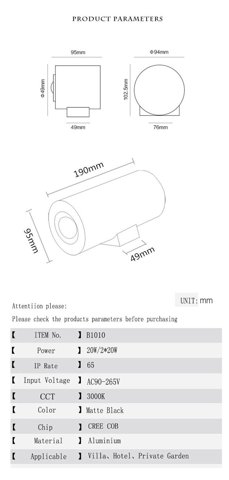 Hotel Apartment Exterior 20W Cylinder LED Wall Washer Light