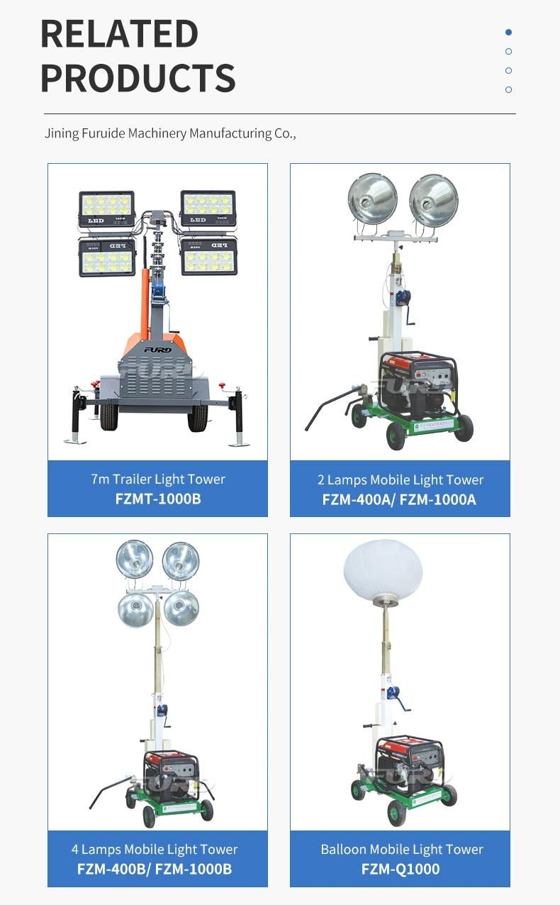 Generator Trailer Lighting Tower with Metal Halide or LED Flood Light Fzmdtc-1000b