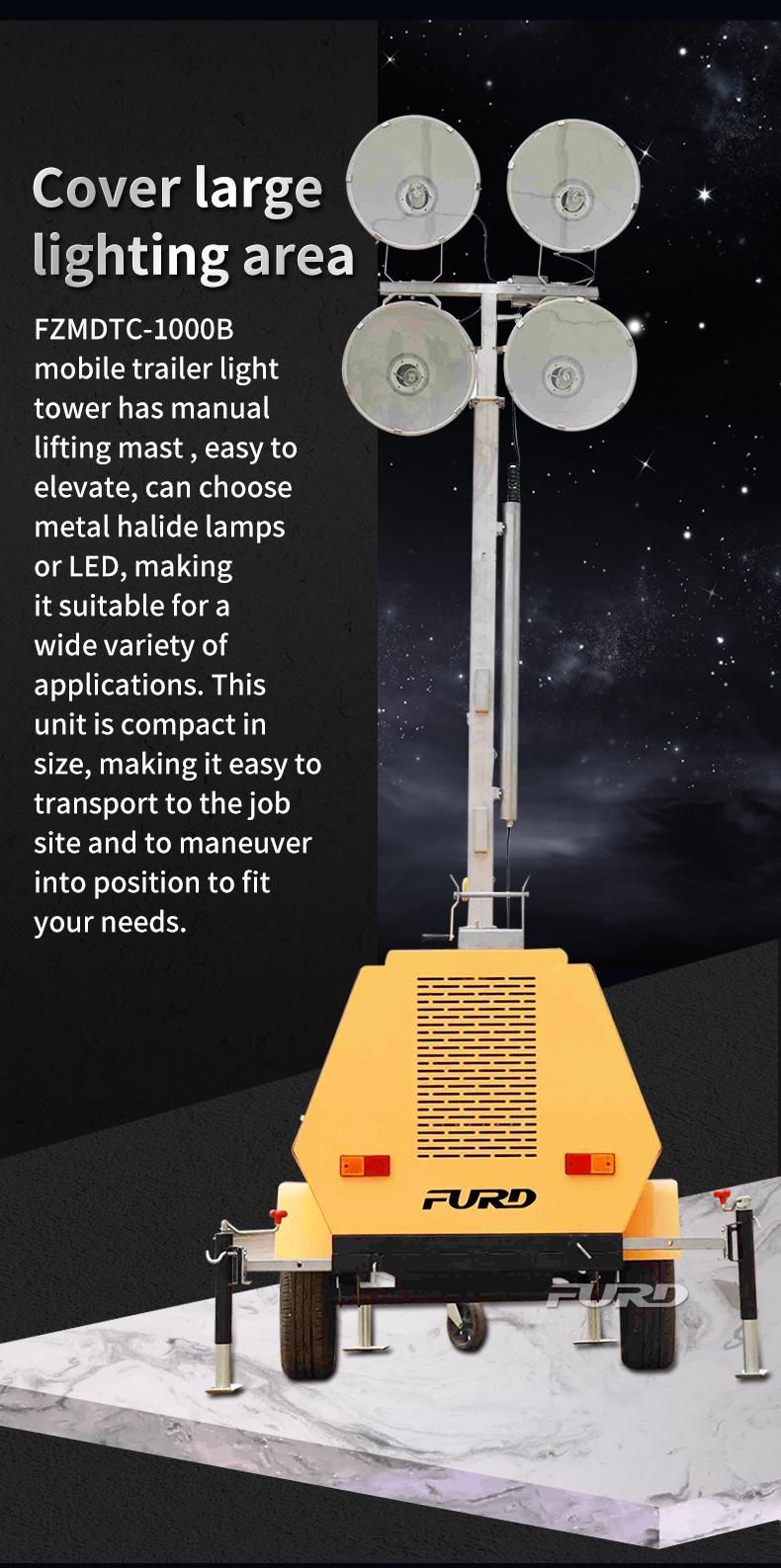 Outdoor Night Lighting Mobile Generator Powered Mobile Light Tower
