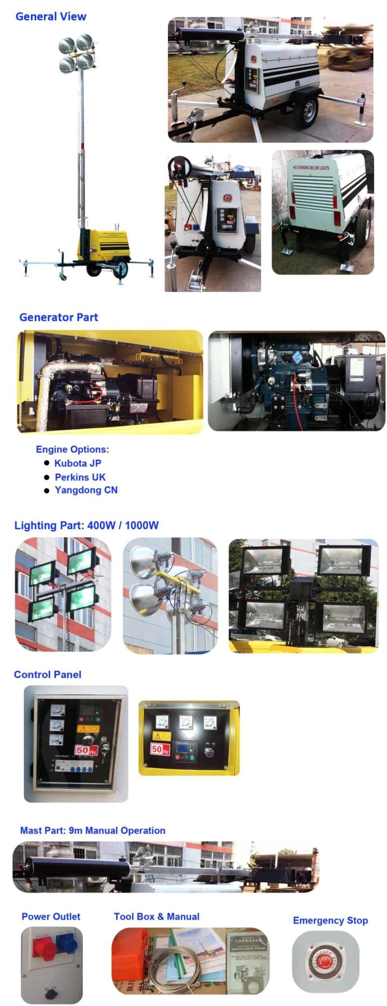 Electronic Controlled Portable Movable Mobile Lighting Tower