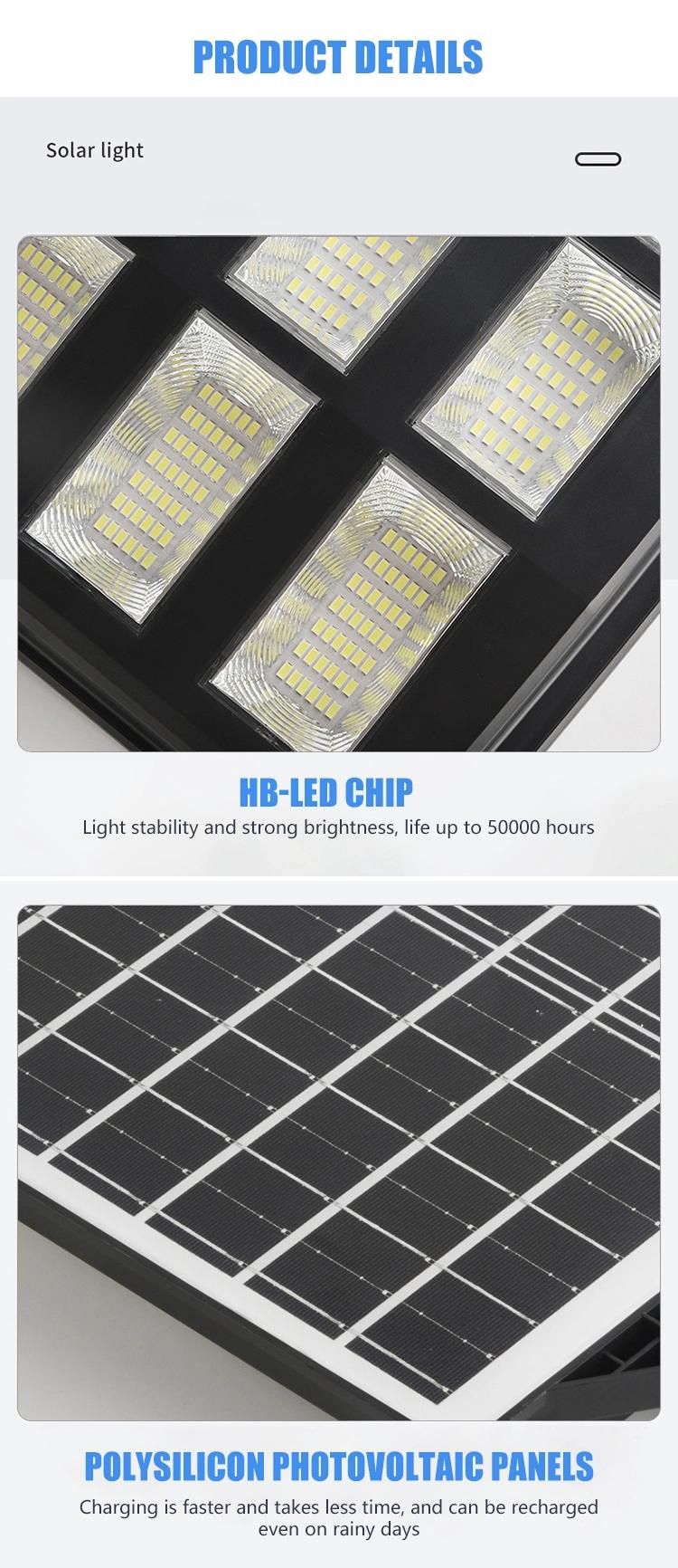 All in One LED Solar Street Lamp 400W ABS, Remote Control by PIR Sensor, Suitable for Garden Courtyard Country Road