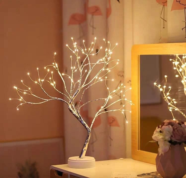 Starburst Artificial Tree Lights Touch Sensor Sparkly Tree Lamp with 72 LED USB Table Lamp for Christmas New Year Party Decor