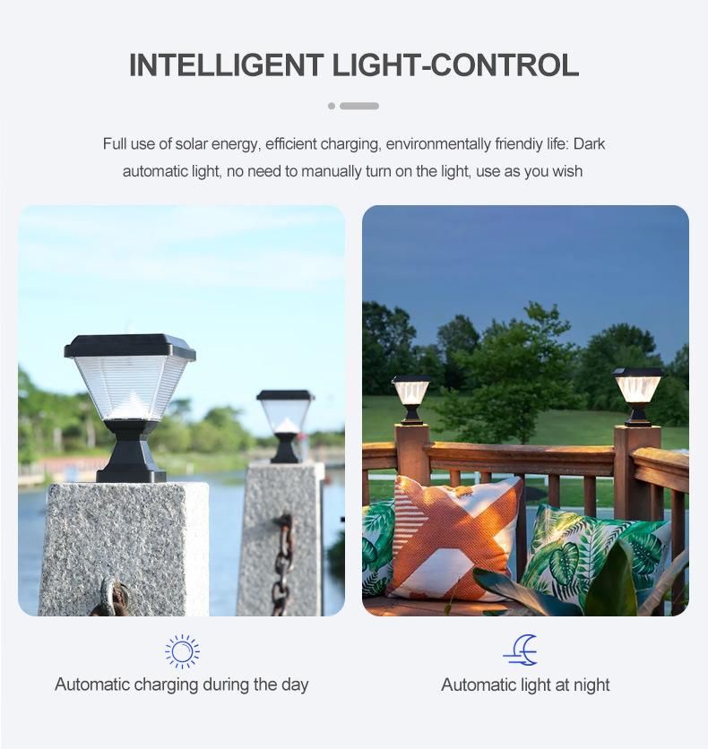 Classic Modern Outdoor 15W IP65 Landscape Decorative Yard Garden Square Solar LED Bollard Light Solar Garden Pillar Gate Light