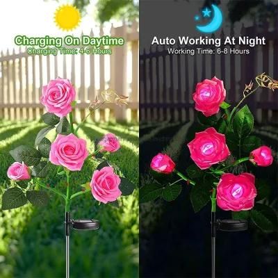 2021 Amazon Hot Sales Solar Rose LED Flower Light Multicolor Rose Outdoor Waterproof Garden Decorative Lamp
