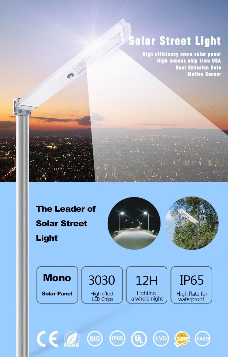 Outdoor High Efficiency Energy Saving Waterproof IP65 LED Solar Street Light with Panel