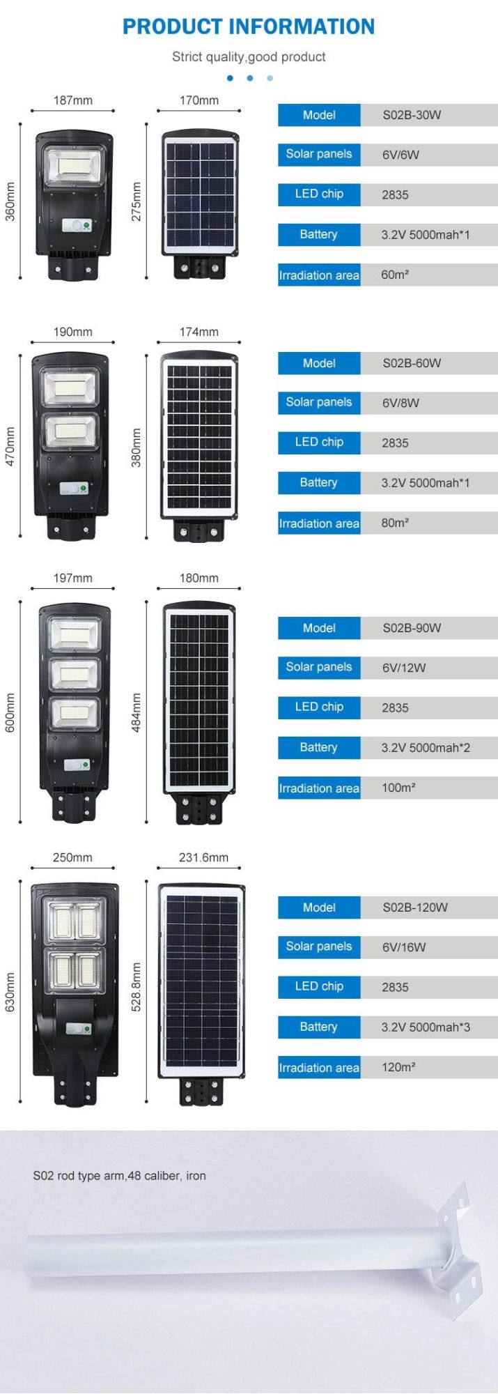 30 60 90 120W IP65 Waterproof Outdoor Integrated All in One Solar LED Street Light