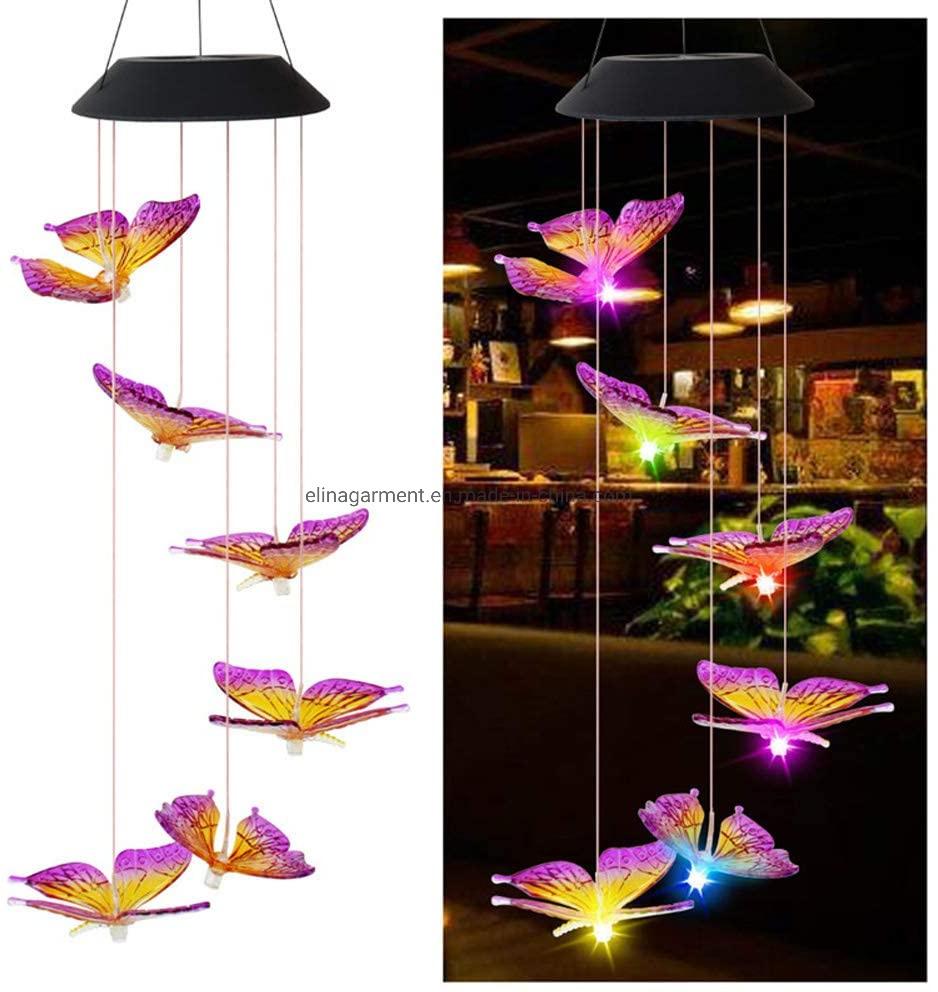 LED Solar Light Hummingbird Wind Chime Changing Color Waterproof Six Hummingbird Wind Chimes for Home Party Outdoor Night Garden Decoration