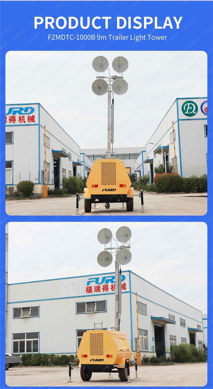 9m Trailer Vehicle-Mounted Light Tower with LED or Metal Halide Lamp