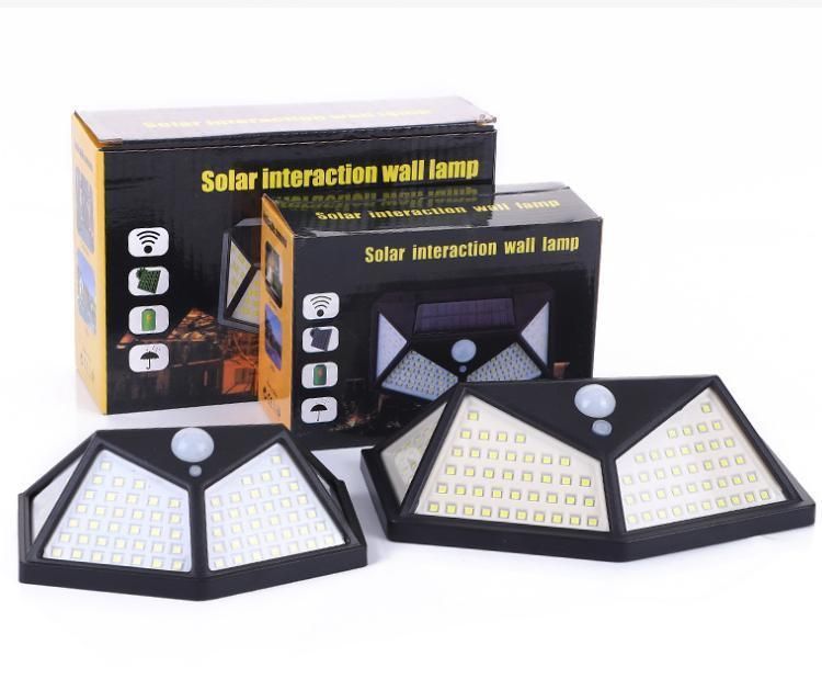 Wall Mounted Outdoor Patio Lamp 100LED Solar Rechargeable Wall Lamp Emitting Light on All Sides Human Body Sensor Lamp