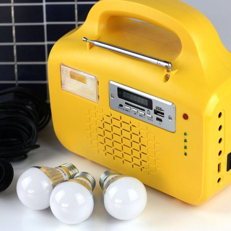 2020 Hot Sale off-Grid 20W Solar Power System Solar Power Generator with FM Radio/3 PCS LED Bulbs/USB Charging Mobile Phone