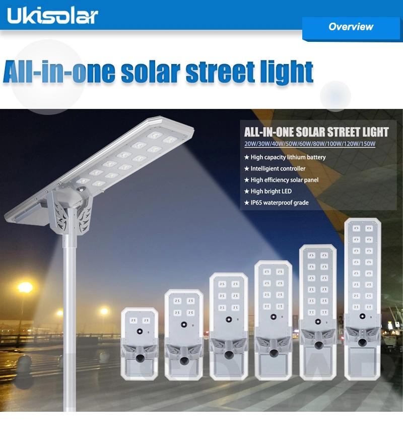 All in One Solar LED Garden Street Light with LiFePO4 Remote Control