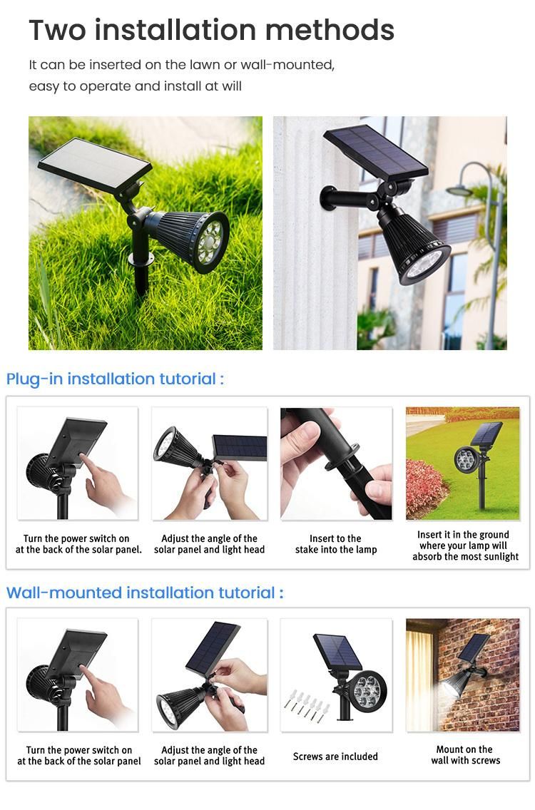 Solar Spotlight and Outdoor Solar Landscape Spotlight, Solar Spot Lights with Waterproof LED and Solar Panel Integrated, Solar Powered Garden Light