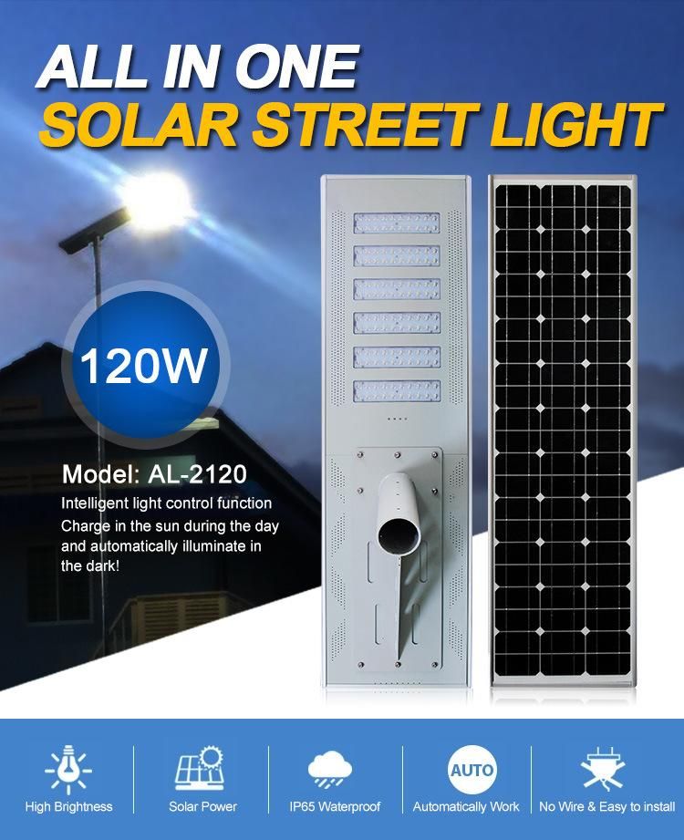 110lm/W Brightness LED 120W Outdoor Lighting Solar Powered Street Light