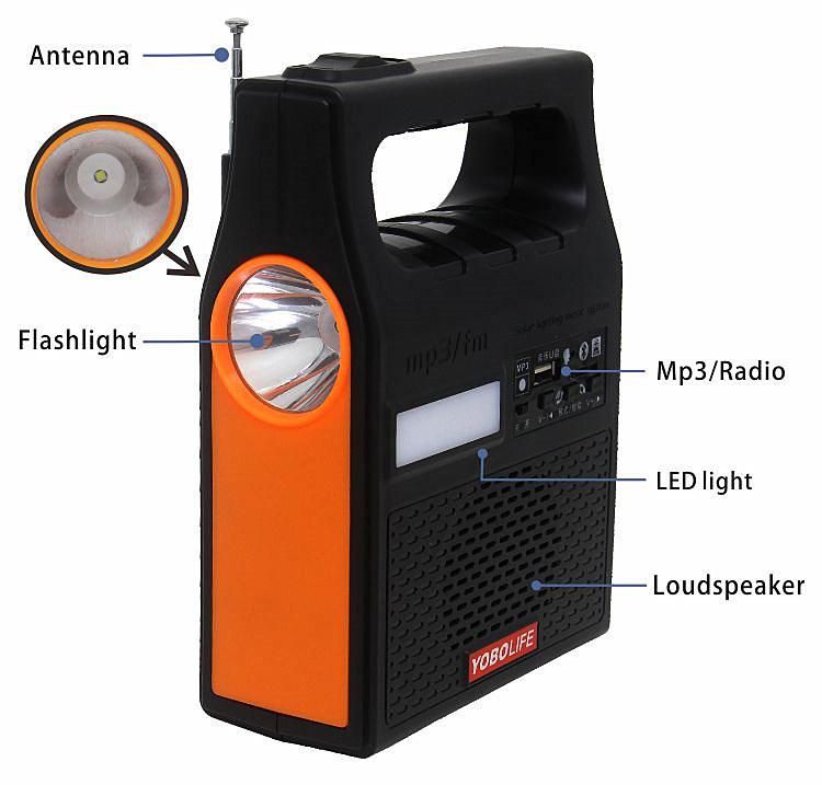 6V Solar Light with FM Radio /MP3 Function LED Bulbs Mobile Solar Charging System