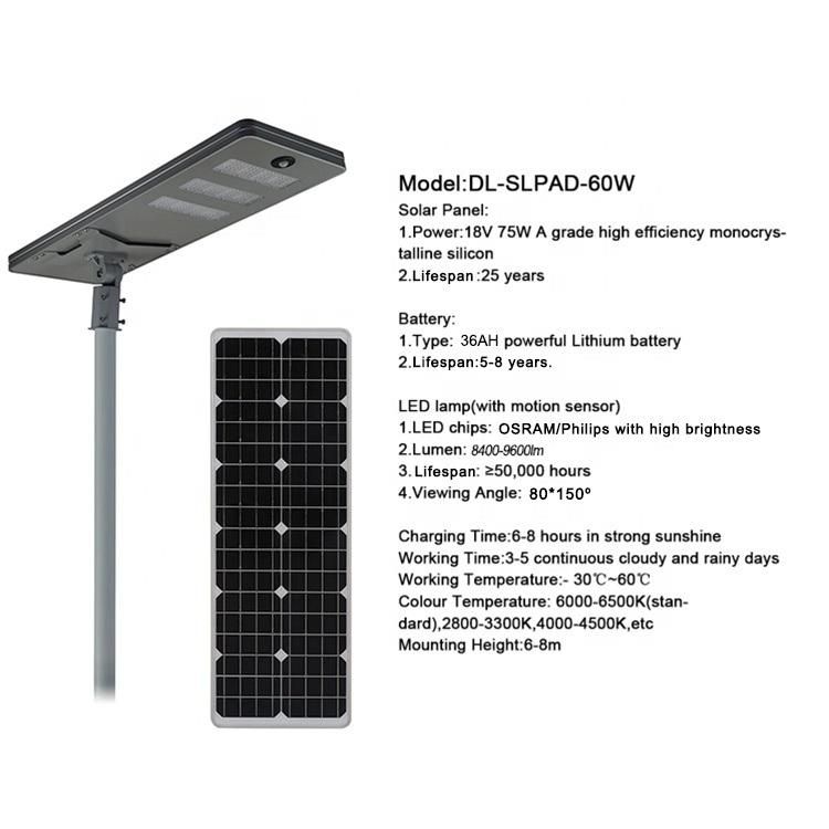 ISO Outdoor Garden Lighting 60watt Solar LED Street Light for Wholesale
