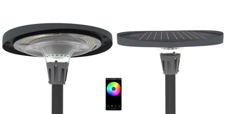 New Design UFO Solar Garden Light for Courtyard Lawn Street with Pole RGB Colorful Warm White Brightness