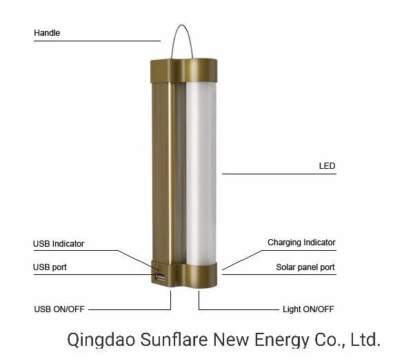Portable Hanging Solar Tube Lantern Lamp Light with USB for Home and Camping