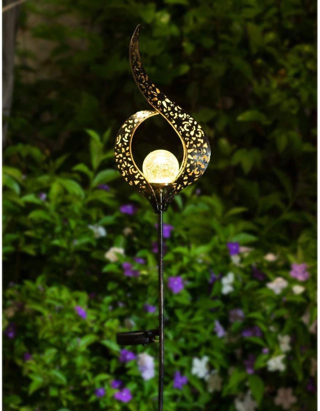 Flower Solar Lights Garden Outdoor, Waterproof Metal LED Stake Pathway Decorative Lights, Outdoor Solar Light Garden Crackle Glass Globe Stake Light Wyz17896