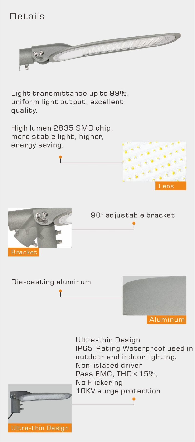 5 Years Warranty IP65 130lm/W Outdoor Non-Isolation LED Street Light for Industrial Lighting