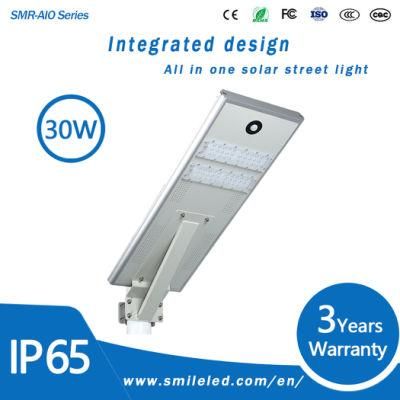 30W All in One Integrated Solar LED Street Light Solar Powered IP68 Waterproof Lamps with Solar Batteries