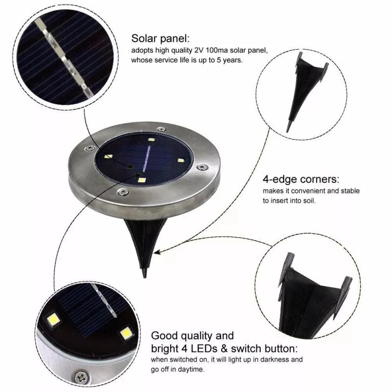 4LED Solar Ground Lights Outdoor Garden Pathway Driveway Lawn Lamp Walkway Disk Underground Waterproof Landscape Lighting