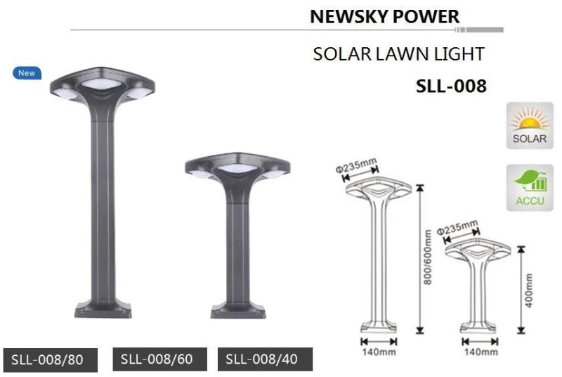 New Arrival Newsky Outdoor 5W Solar Powered Bollard Lights for Garden Lawn Pathway