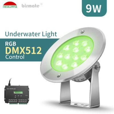 9W DC24V DMX512 Control 316L Stainless Steel LED Underwater Swimming Pool Light
