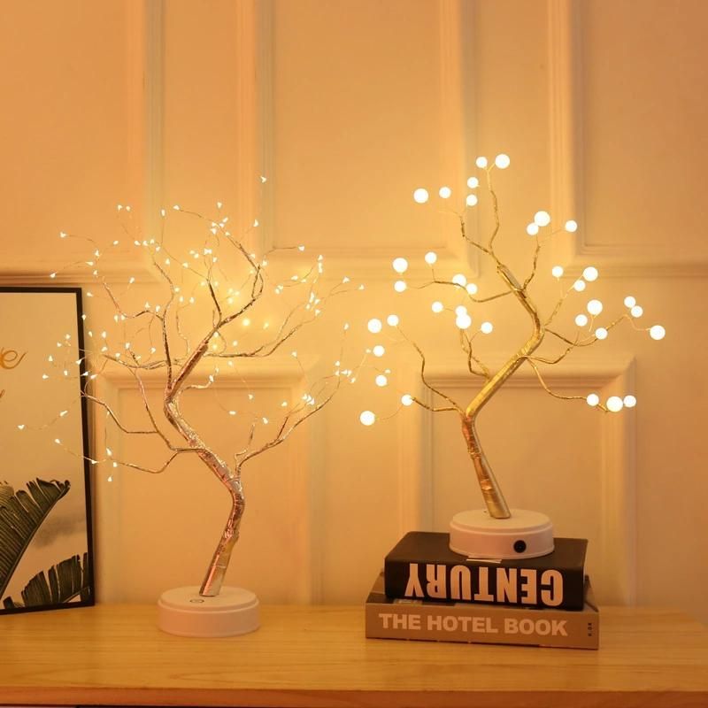 Starburst Artificial Tree Lights Touch Sensor Sparkly Tree Lamp with 72 LED USB Table Lamp for Christmas New Year Party Decor