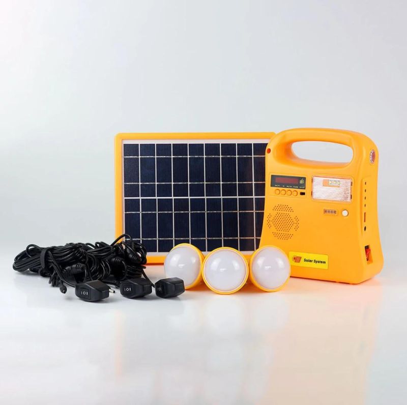 3PC LED Bulbs/5W Mini Solar Portable Home System Solar Power Kits with Radio Outdoor Energy Saving for Africa India Market