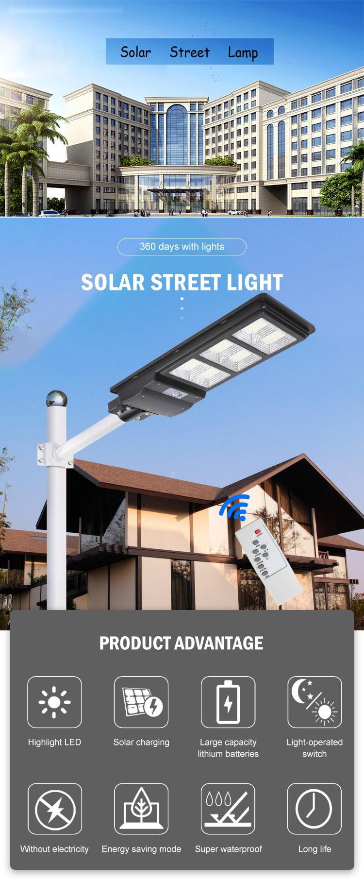 80W 120W 160W Solar Street Lamp Motion Sensor Waterproof IP66 Wall Outdoor Landscape Garden Light with Pole
