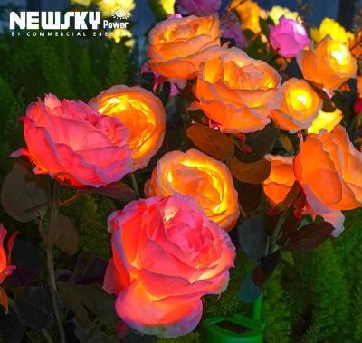 CE RoHS Approved Outdoor Decorative Rose Night Light Solar Flower Stake Lights with IP65 Waterproof