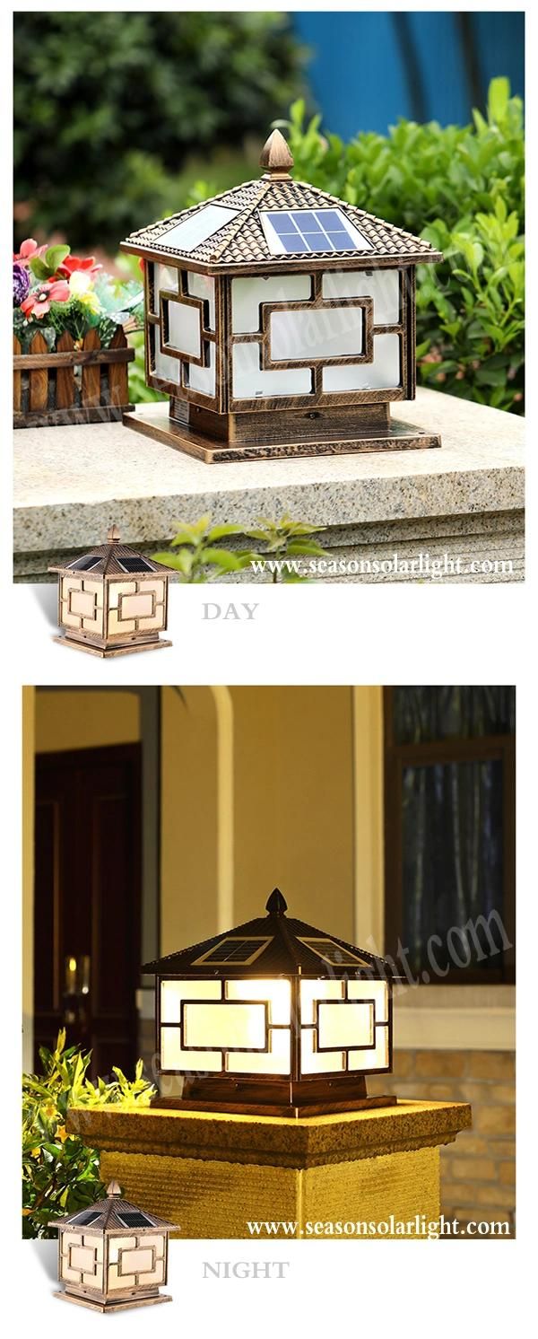 Classical Solar Product LED Outdoor Lighting 5W Solar Pillar Light with Bright Warm + White LED Light