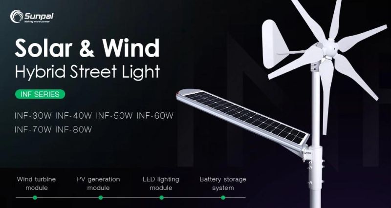 Sunpal 30W 40W 50W Solar Wind Hybrid Street Light for Big Project