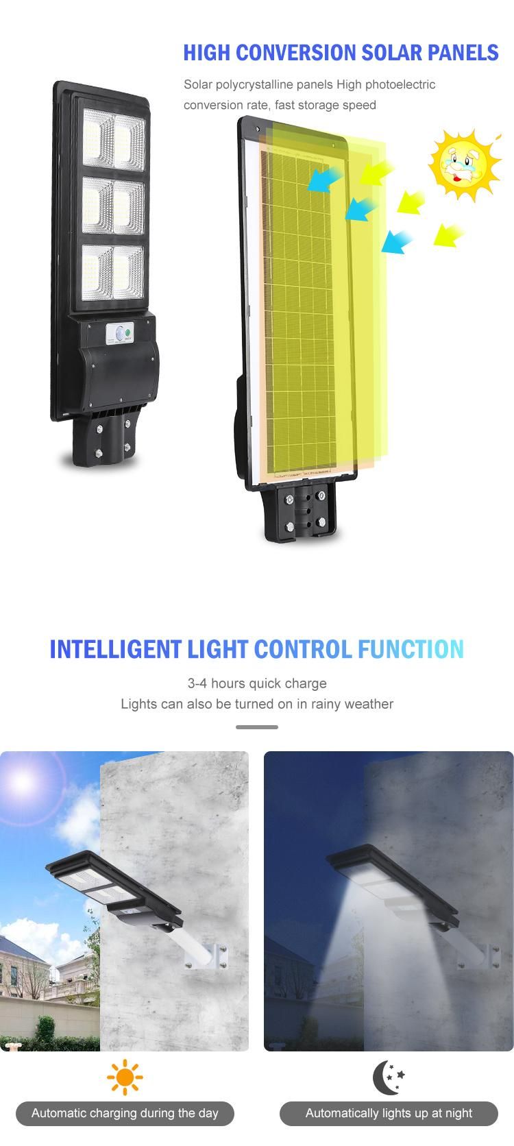 80W 120W 160W Solar Street Lamp Motion Sensor Waterproof IP66 Wall Outdoor Landscape Garden Light with Pole