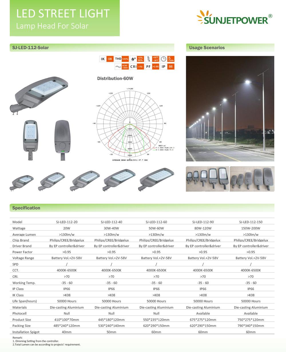 High Lumen 180 Lm/W LED Lamp Exported to Euro Market Solar Street Light