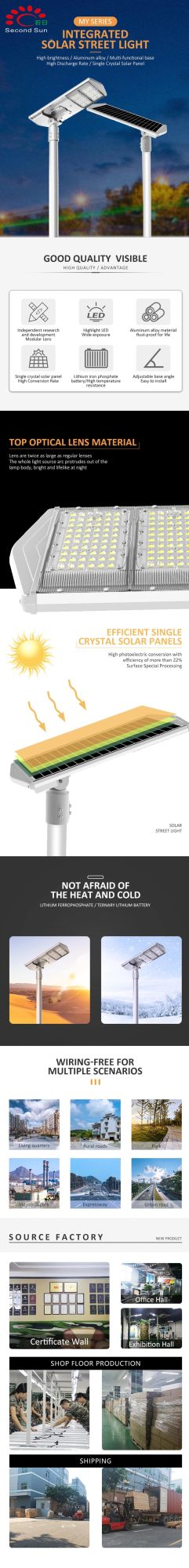 100W IP66 Solar Outdoor Light Efficiency LED Solar Street Light with Motion Sensor